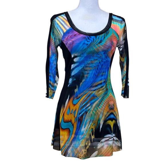 Elana Kattan black print tunic/minidress, small, edgy, psychedelic, cyberpunk - Picture 1 of 5